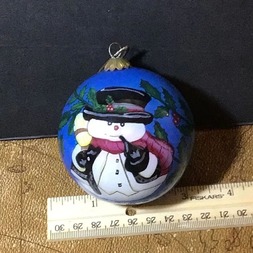 Ornament vintage porcelain snowman and holly leaves